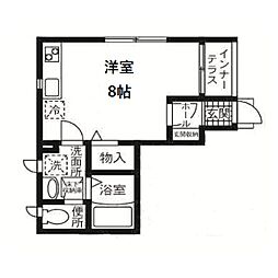 レジデンス南千束 1Kの間取図画像
