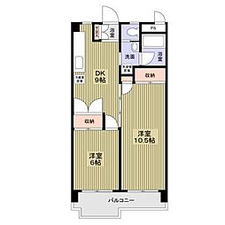 日香苑I 2階2DKの間取り