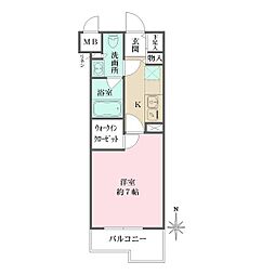 ミュプレ梅丘 2階1Kの間取り