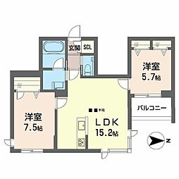 ウィズプラス等々力 2LDKの間取図画像