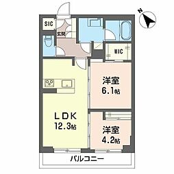 フェリシード野沢 2LDKの間取図画像