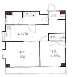 ヴィラ・ロタン上馬 2DKの間取図画像