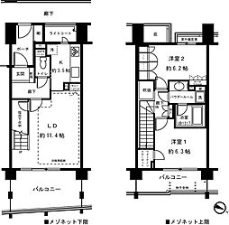 ヒルズガーディアム青葉・江田 2LDKの間取図画像