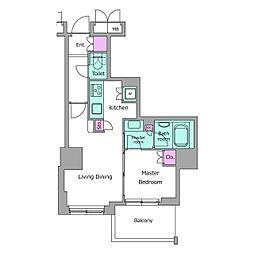 レジディアタワー目黒不動前 17階1LDKの間取り