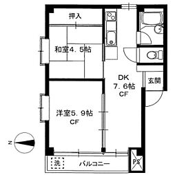 マーガレットハウス 2DKの間取図画像