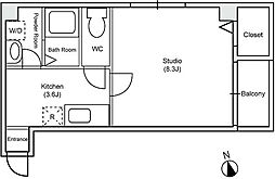 レジデンスOGI2 1Kの間取図画像