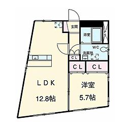 FRレジデンス大森町 1LDKの間取図画像