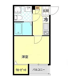 ベルエクラ蒲田2 1Kの間取図画像