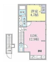 ルント田園 2階1LDKの間取り