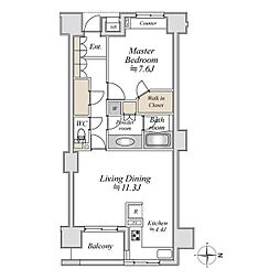 アールスタイルズ武蔵小杉EAST 11階1LDKの間取り