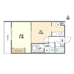 ブランドール都立大 1DKの間取図画像
