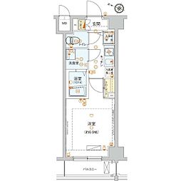 ハーモニーレジデンス池上 3階1Kの間取り