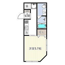 ハーモニーフラッツ不動前 2階ワンルームの間取り