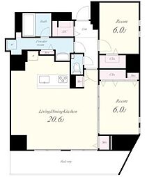 テアトル神南 17階2LDKの間取り