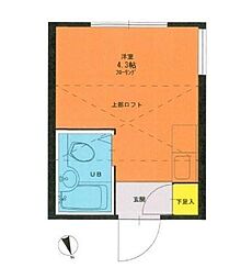 ハイテラス石川台　A棟 2階ワンルームの間取り