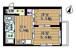 エルミタージュ沙羅 1階2Kの間取り
