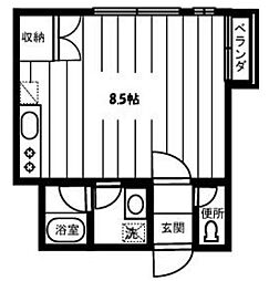 自由が丘アルジャンポルト 1階ワンルームの間取り