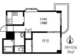 STハイツ 2階1LDKの間取り