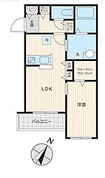 クレッセント 2階1LDKの間取り