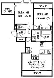 仮)ヘーベルメゾン元住吉 2LDKの間取図画像