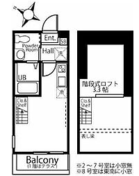 ハーミットクラブハウスPagurus ワンルームの間取図画像
