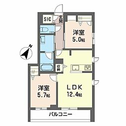 プレミアス上野毛 2LDKの間取図画像