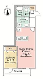 MOCXION　KYODO 1階1LDKの間取り