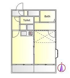 クレッセント三軒茶屋 2階1DKの間取り