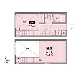 チトフナアパートメント 2階ワンルームの間取り