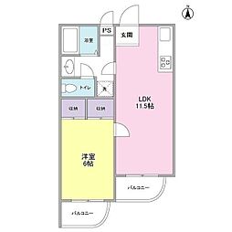 サンライズ松本NO-6 1LDKの間取図画像