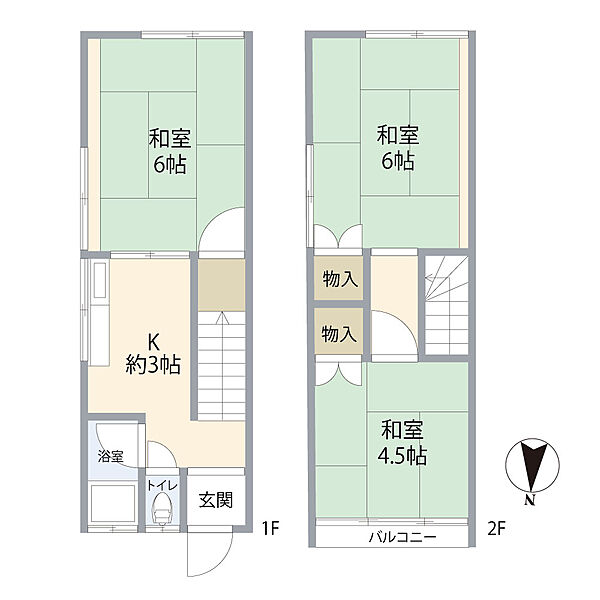 71番地16の間取り図面になります。土地面積：36.15m2、建物面積：42.52m2私道負担：約6.4m2）