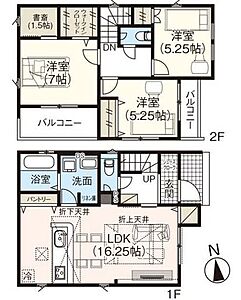 間取り:1号棟◎3LDK+書斎+WIC◎2台並列駐車可◎スーパーやコンビニが徒歩圏内 間取り:1号棟◎3LDK+書斎+WIC◎2台並列駐車可◎スーパーやコンビニが徒歩圏内