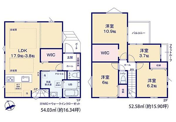 1号棟◎LDK広々21.7帖！床暖房付き♪◎WICが2か所あり、季節物もすっきり収納