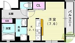 ウォームスヴィル神戸元町JP 5階1Kの間取り