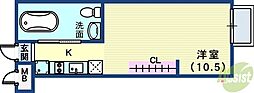 クレセンティア神戸・北野 1階ワンルームの間取り