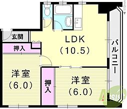 再度ハイツ 6階2LDKの間取り