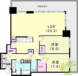 シティタワー神戸三宮 27階2LDKの間取り