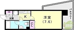 インベスト神戸エアフロント 7階1Kの間取り