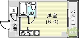 カサベラ花隈 3階ワンルームの間取り