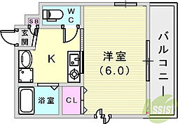 エステムコート神戸元町通 9階1Kの間取り