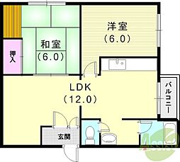 北野台ハイツ 4階2LDKの間取り