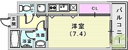 アーバングリーン神戸元町 6階ワンルームの間取り