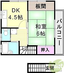 下ハイツ 2階1DKの間取り