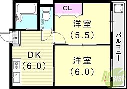 グランデF・K 3階2DKの間取り