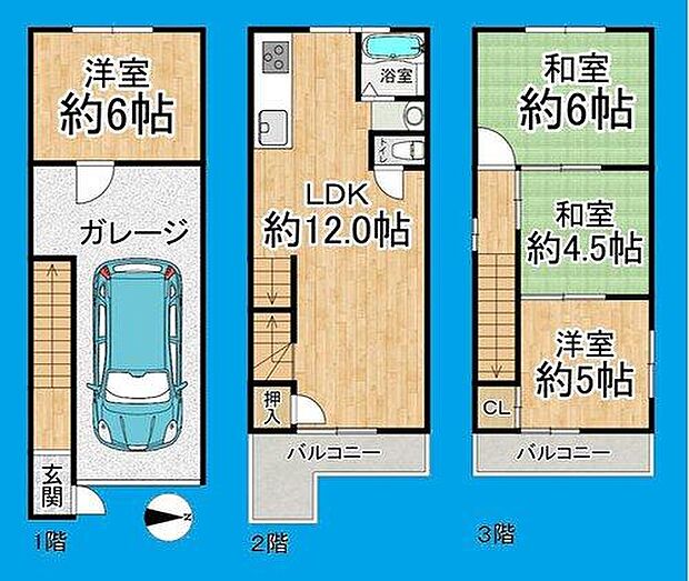 4LDK＋車庫　　バイクや電動自転車を置くスペースとしても使えます(^^)