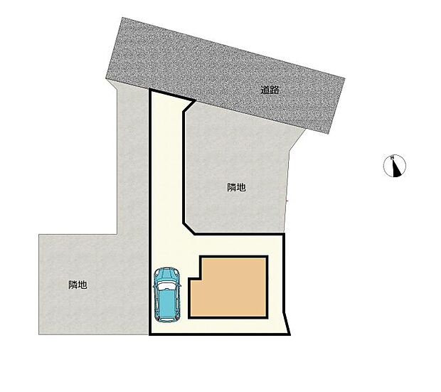 【区画図】駐車スペース1台ございます。前面道路約6ｍと広いので駐車しやすいですね。
