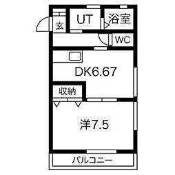サンピュア・1st 1DKの間取図画像