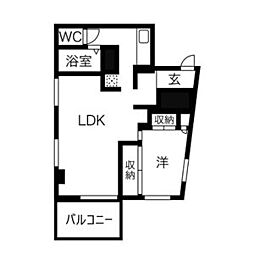 オレンジハイム 1LDKの間取図画像