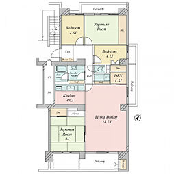 大倉山ハイム8号棟 4LDKの間取図画像