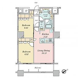 ザ・パークハウス西新宿タワー60 2LDKの間取図画像